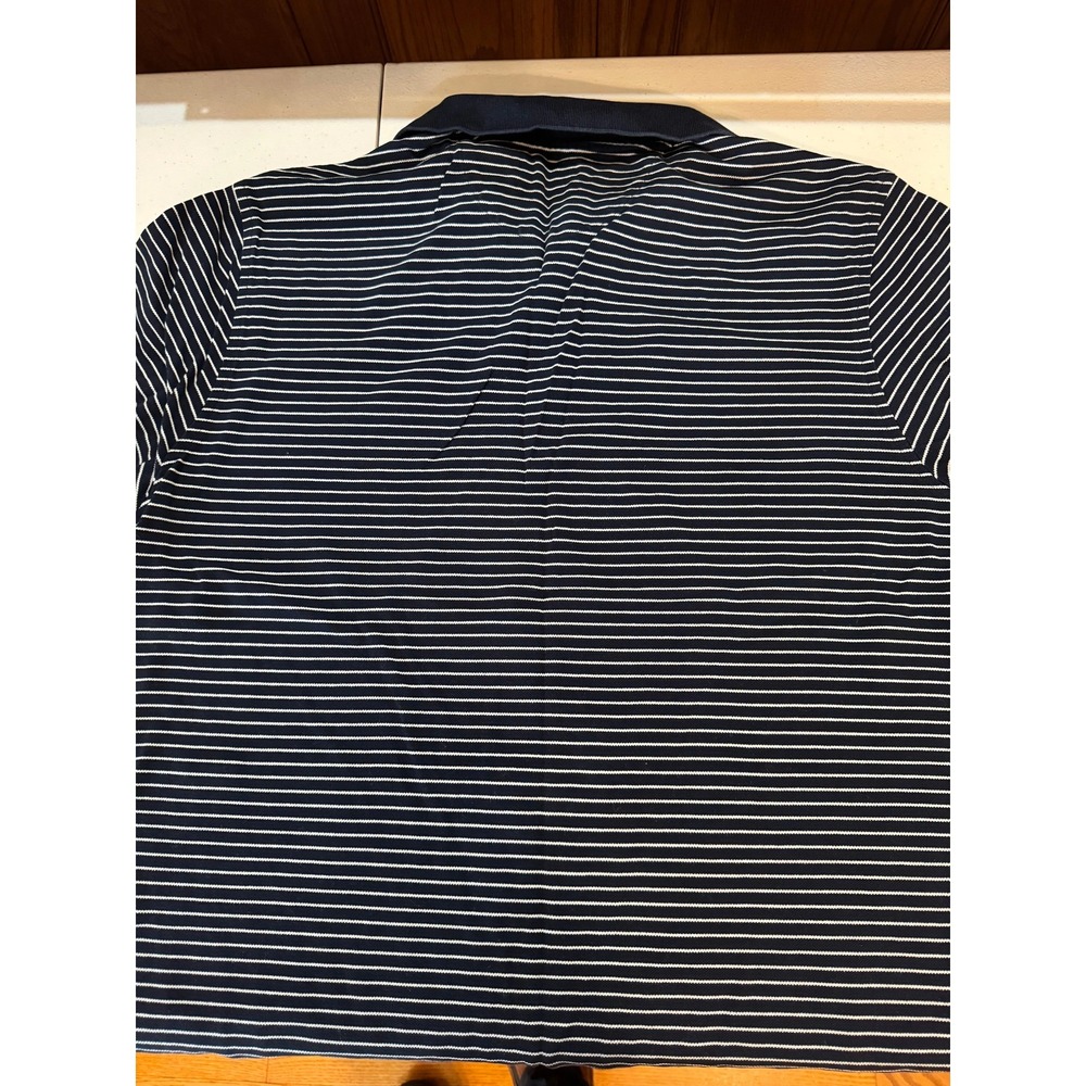 Roundtree & Yorke Mens Polo Shirt M Navy Blue White Striped Egyptian Luxury - Picture 4 of 4